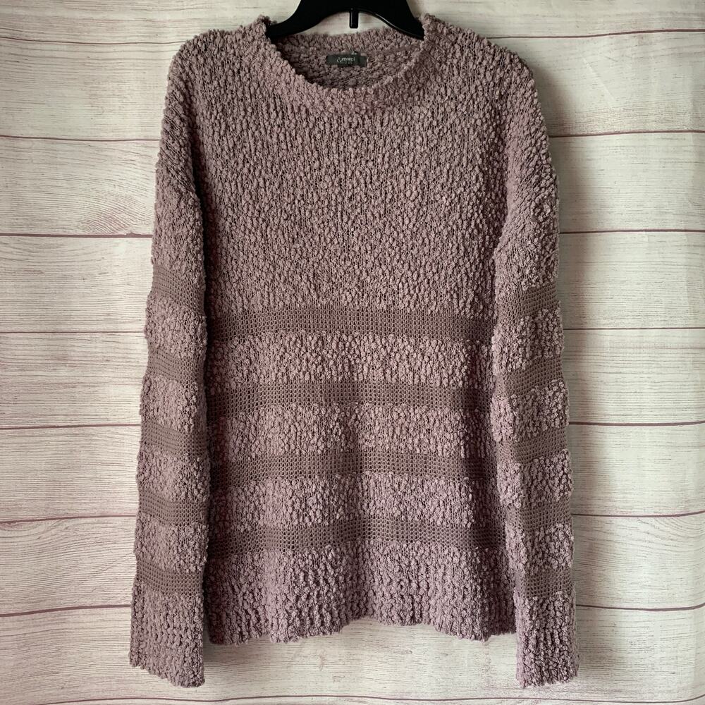 & Merci Lavender Purple Popcorn Knit Sweater Striped Open Knit Size Medium